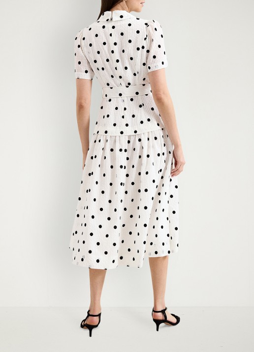 Phase Eight Adele midi jurk met stippenprint en strikceintuur - achterkant 7 gebroken wit