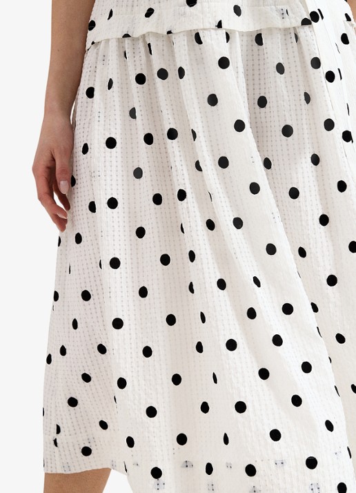 Phase Eight Adele midi jurk met stippenprint en strikceintuur - detail 4 gebroken wit