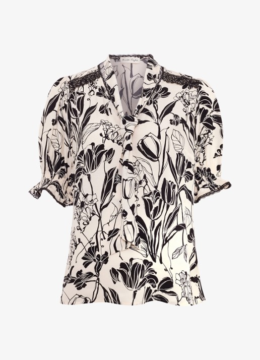 Phase Eight Aisra tuniek met bloemenprint en sjaalkraag - voorkant 5 zwart