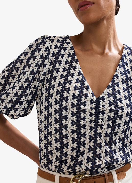 Phase Eight Alba fijngebreide top met ballonmouw - detail 3 donkerblauw