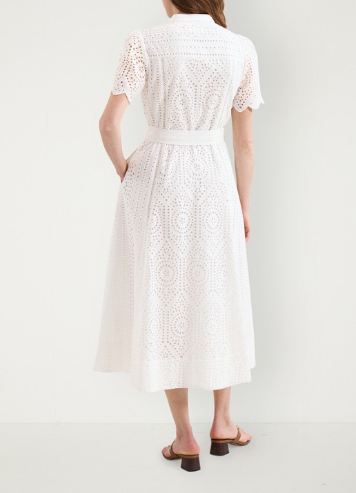 Phase Eight Aletta midi blousejurk met broderie en strikceintuur  - achterkant wit