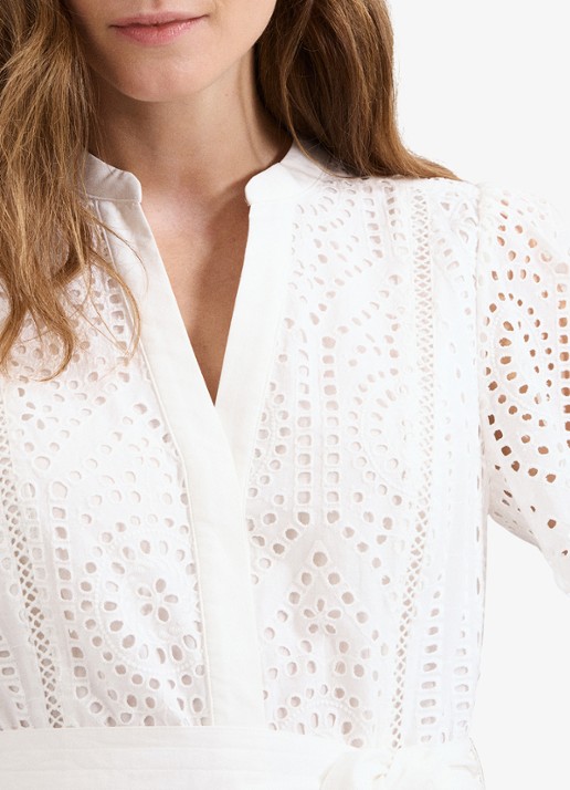 Phase Eight Aletta midi blousejurk met broderie en strikceintuur  - detail 6 wit