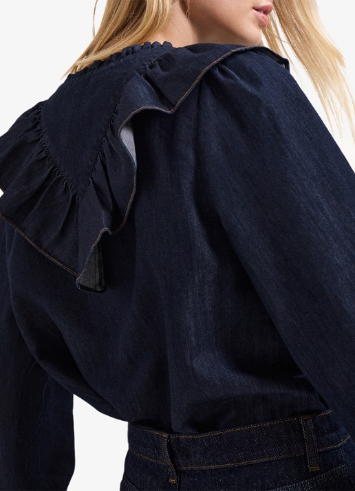 Phase Eight Alexia blouse van denim - detail 3 donkerblauw