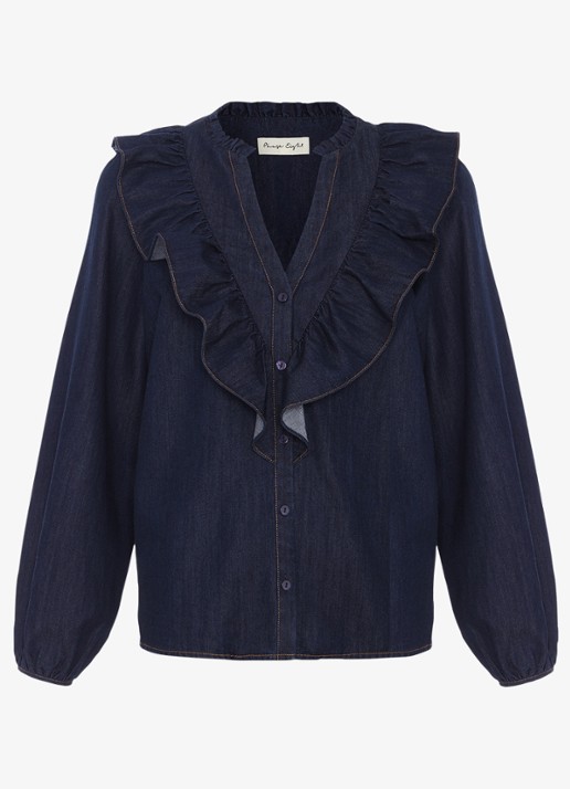 Phase Eight Alexia blouse van denim - voorkant 7 donkerblauw