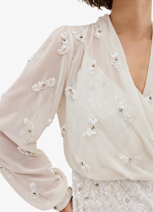 Phase Eight Alexia semi-transparante bolero met strass - detail 2 gebroken wit