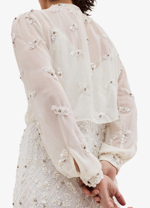 Phase Eight Alexia semi-transparante bolero met strass - detail 4 gebroken wit