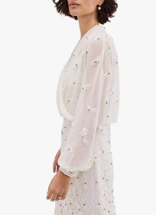 Phase Eight Alexia semi-transparante bolero met strass - detail 5 gebroken wit