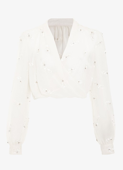 Phase Eight Alexia semi-transparante bolero met strass - voorkant 7 gebroken wit