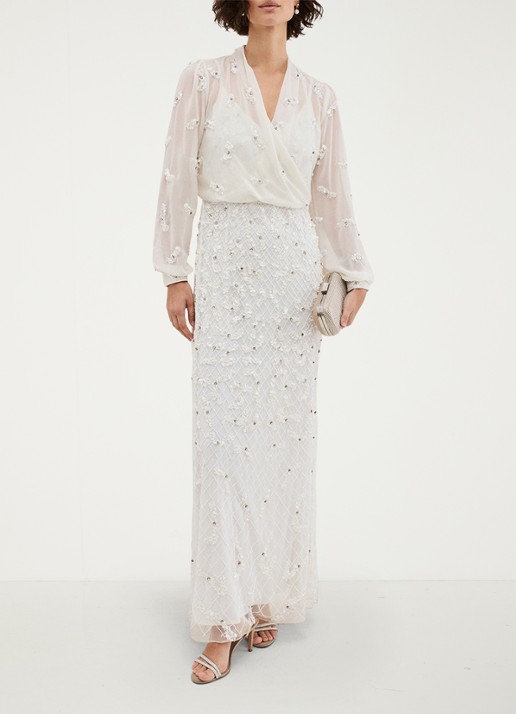 Phase Eight Alexia semi-transparante bolero met strass - voorkant 8 gebroken wit