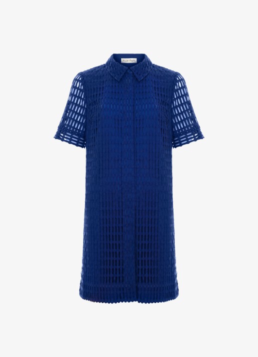 Phase Eight Alina mini jurk met opengewerkt dessin - voorkant blauw