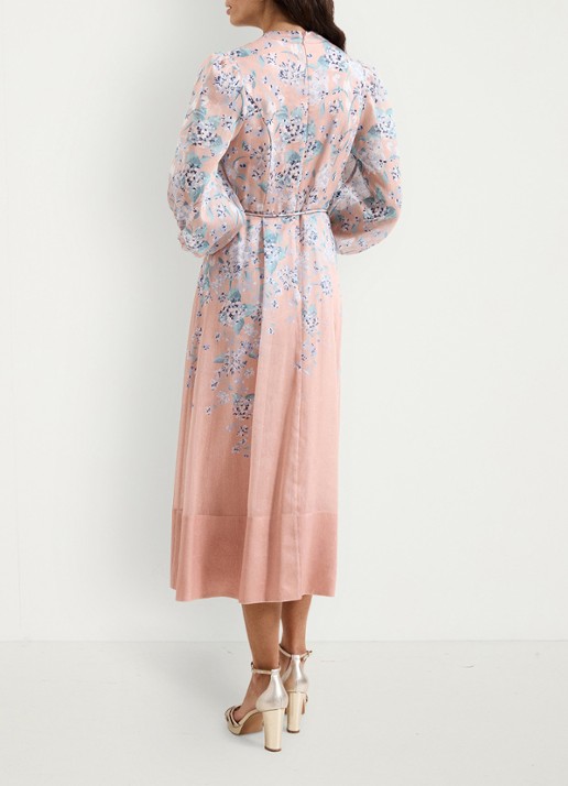 Phase Eight Alison midi jurk in linnenblend met bloemenprint - achterkant oudroze