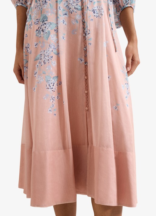 Phase Eight Alison midi jurk in linnenblend met bloemenprint - detail 4 oudroze