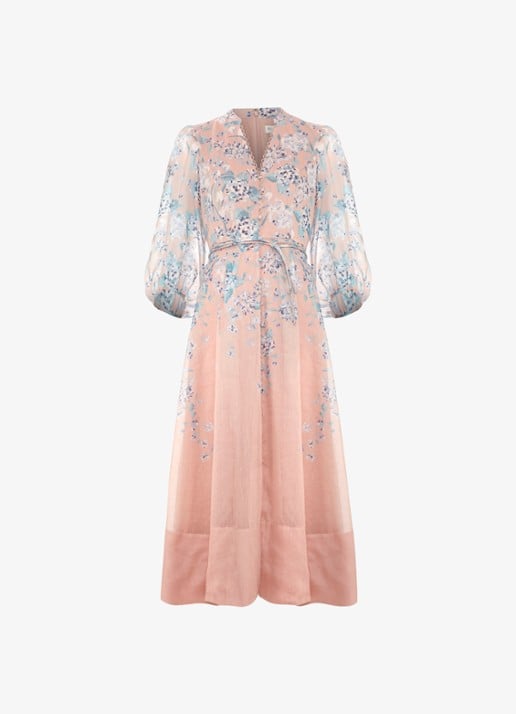 Phase Eight Alison midi jurk in linnenblend met bloemenprint - voorkant 6 oudroze