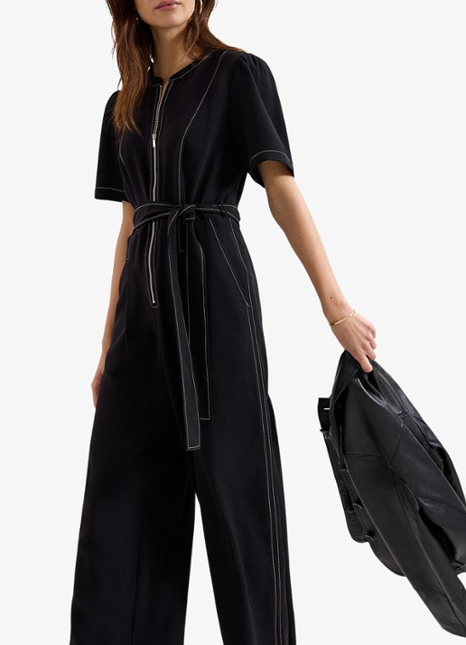 Phase Eight Alix wide fit jumpsuit met strikceintuur - detail 5 zwart