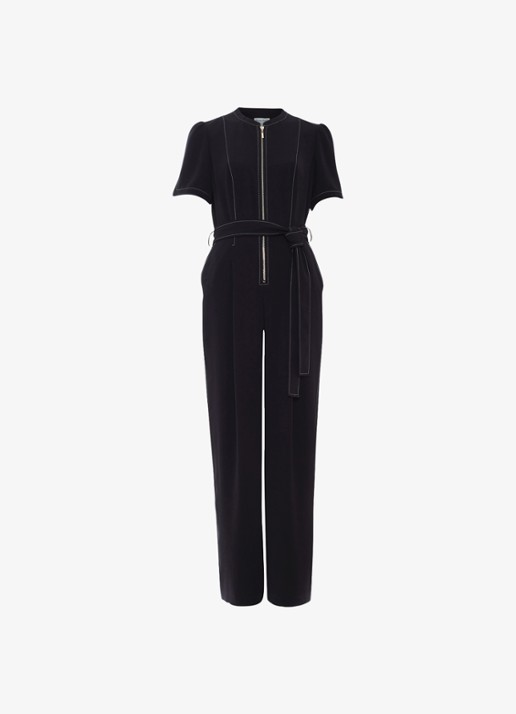 Phase Eight Alix wide fit jumpsuit met strikceintuur - voorkant 2 zwart