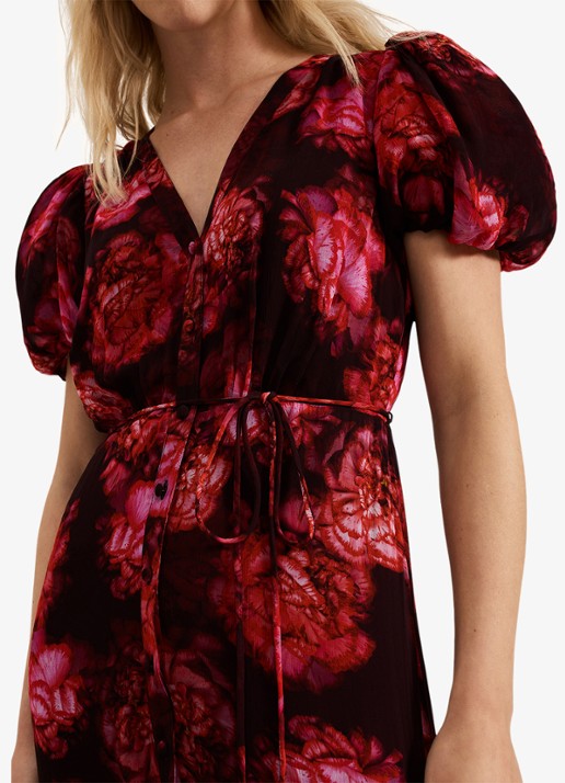 Phase Eight Amaris maxi blousejurk met bloemenprint en strikceintuur - detail 5 rood