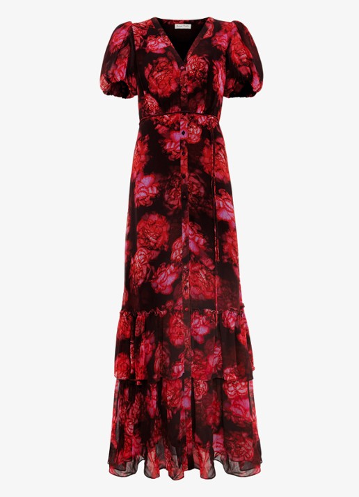 Phase Eight Amaris maxi blousejurk met bloemenprint en strikceintuur - voorkant rood