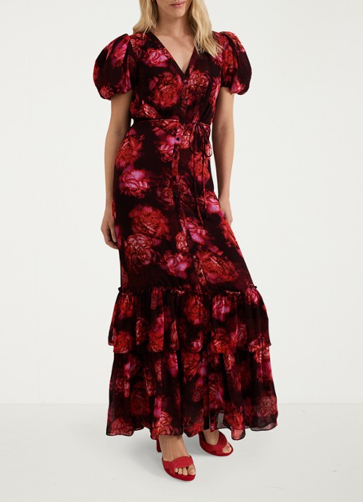 Phase Eight Amaris maxi blousejurk met bloemenprint en strikceintuur - voorkant 2 rood