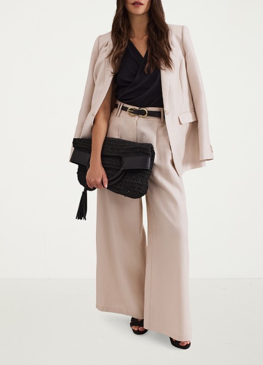 Phase Eight Amble mid waist wide fit pantalon met steekzakken - detail 4 creme