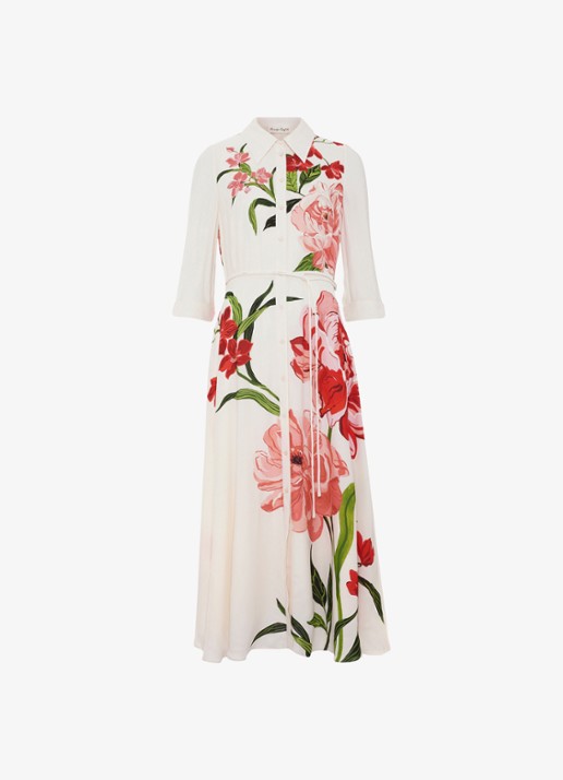 Phase Eight Anabella maxi blousejurk met bloemenprint - voorkant 2 gebroken wit