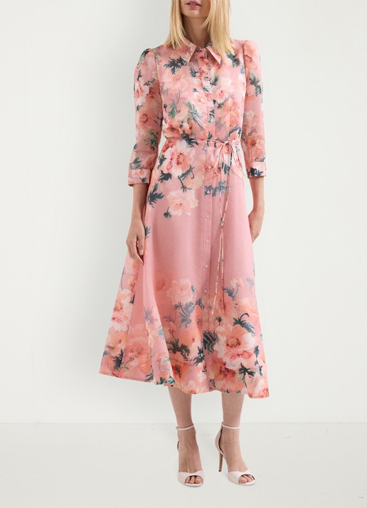 Phase Eight Anabella midi jurk met bloemenprint - voorkant 8 oudroze