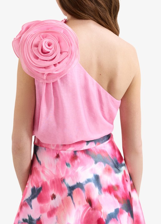 Phase Eight Angelina top in linnenblend met asymmetrische hals - achterkant 7 roze