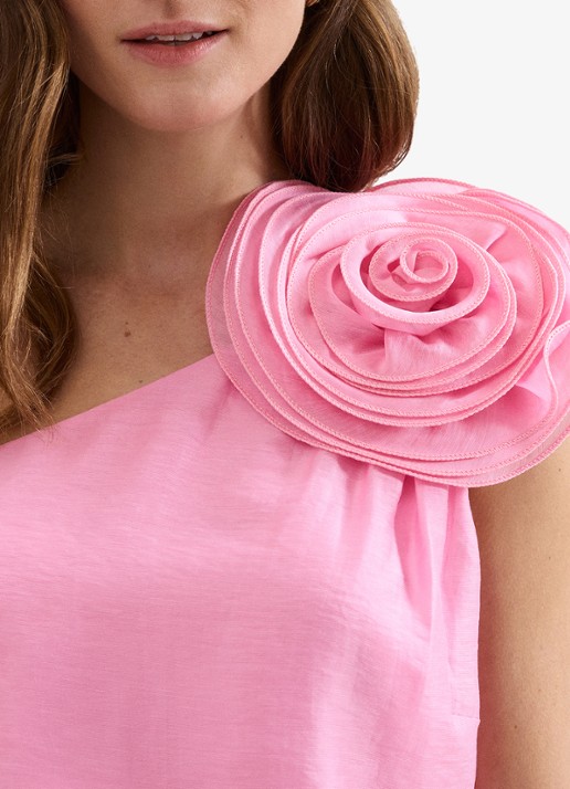 Phase Eight Angelina top in linnenblend met asymmetrische hals - detail 4 roze