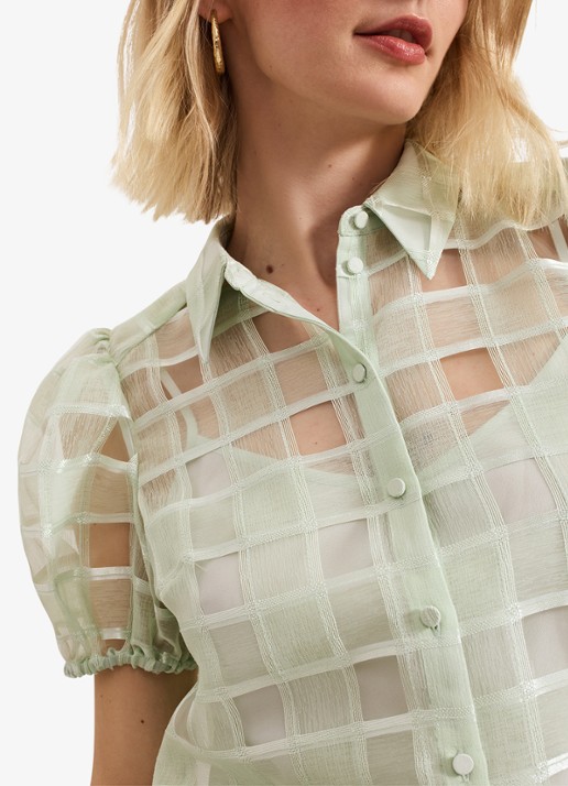 Phase Eight Angie semi-transparante blouse met ruitdessin - detail 3 lindegroen
