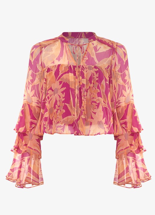 Phase Eight Annalisia crop top met volant - voorkant 2 paars