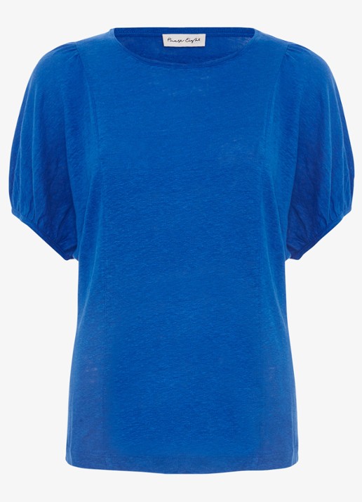 Phase Eight Arabel fijngebreide top van linnen - voorkant 2 blauw