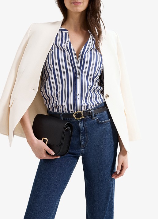 Phase Eight Ariana blouse met streepprint en pofmouw - detail 7 donkerblauw