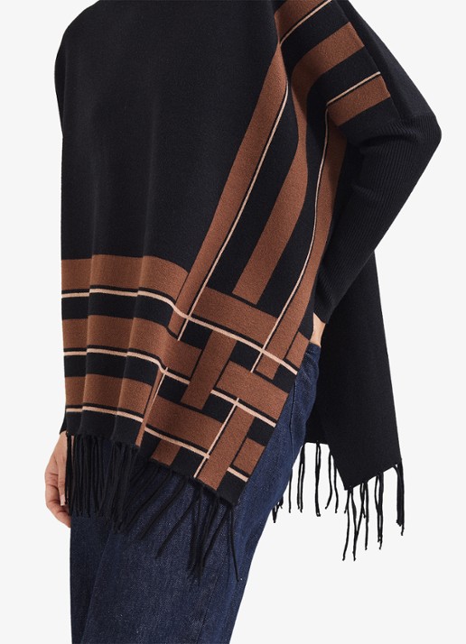 Phase Eight Athena poncho met franjes  - detail 5 zwart