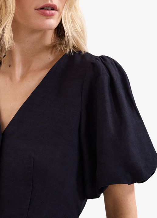 Phase Eight Audrey blouse in linnenblend - detail 2 donkerblauw