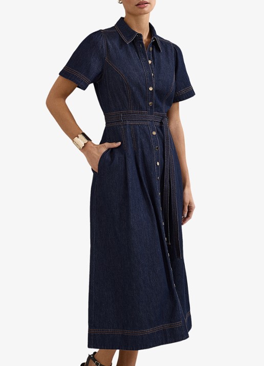 Phase Eight Aven midi blousejurk van denim met strikceintuur