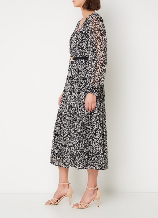 Phase Eight Ayana midi tuniekjurk met bloemenprint en ceintuur  - voorkant 2 zwart