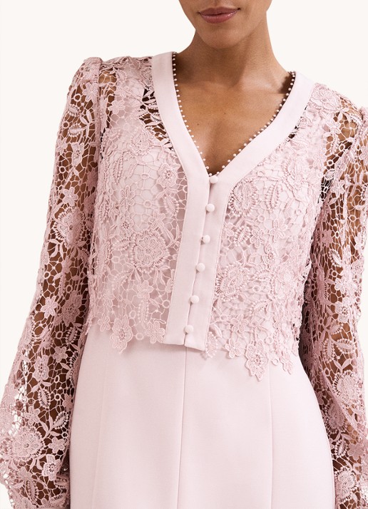 Phase Eight Ayumi Pink midi jurk met vest van broderie - detail 5 oudroze