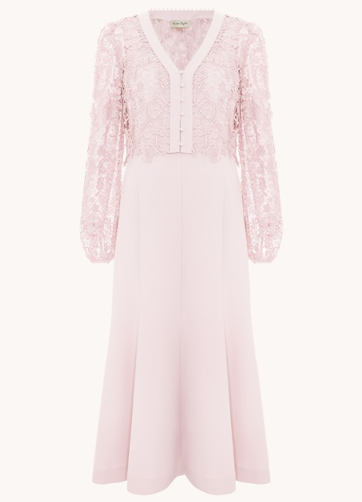 Phase Eight Ayumi Pink midi jurk met vest van broderie - voorkant oudroze