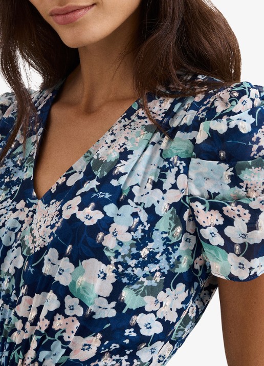 Phase Eight Azalea midi jurk met bloemenprint en strikceintuur - detail 5 donkerblauw