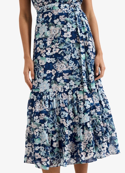 Phase Eight Azalea midi jurk met bloemenprint en strikceintuur - detail 6 donkerblauw
