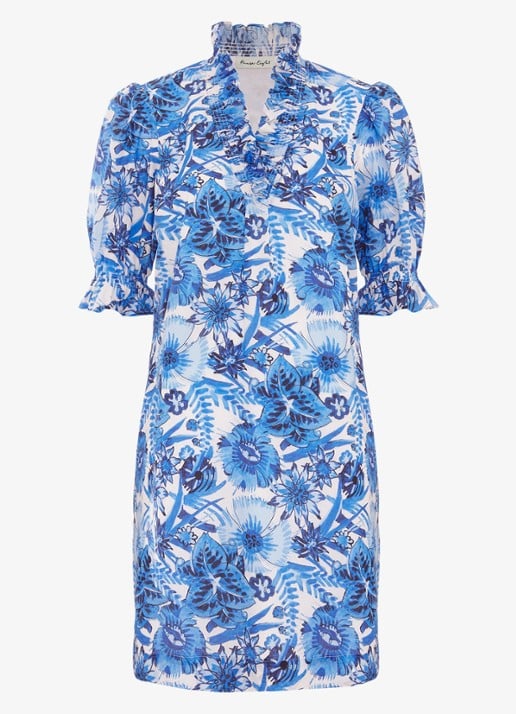 Phase Eight Azelia mini tuniekjurk met bloemenprint - voorkant 6 blauw