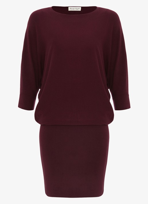 Phase Eight Becca mini fijngebreide jurk met vleermuismouw - voorkant 2 bordeauxrood