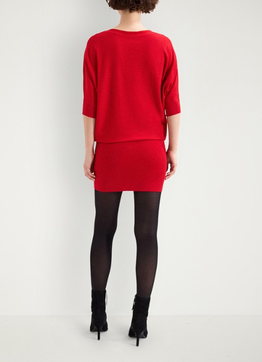 Phase Eight Becca mini fijngebreide jurk met vleermuismouw - achterkant 3 rood