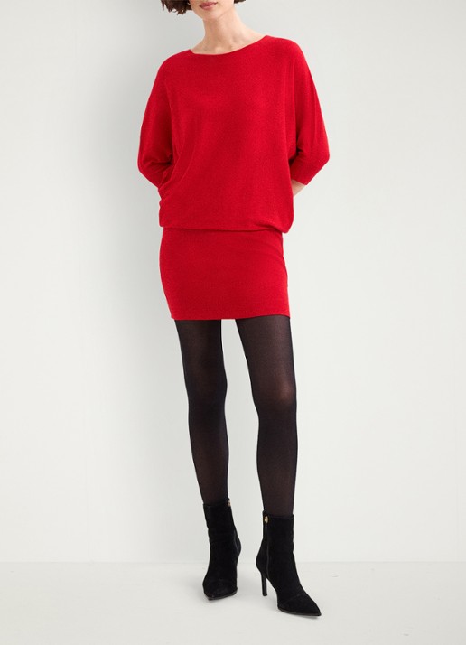 Phase Eight Becca mini fijngebreide jurk met vleermuismouw - voorkant 2 rood
