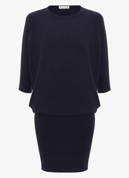 Phase Eight Becca mini jurk met vleermuismouwen  - voorkant donkerblauw