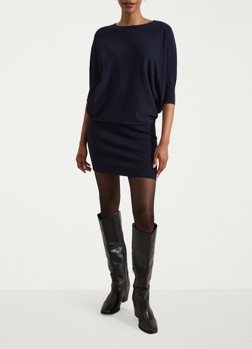Phase Eight Becca mini jurk met vleermuismouwen  - voorkant 2 donkerblauw