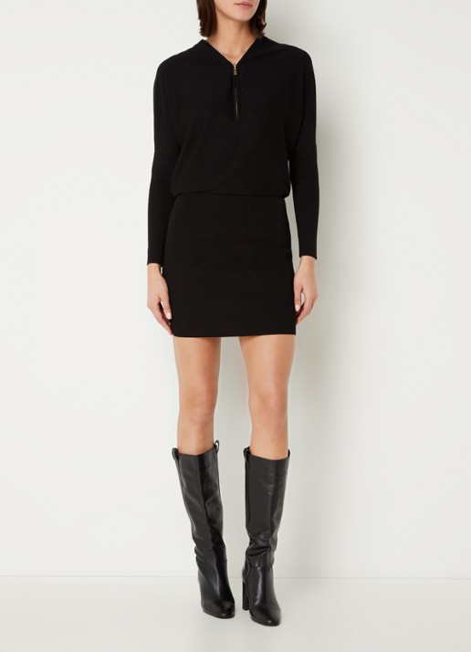 Phase Eight Becca Zip Neck Dress Black 08 - voorkant 4 zwart