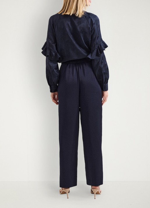 Phase Eight Beccy wide fit pantalon van satijn met steekzakken - achterkant donkerblauw