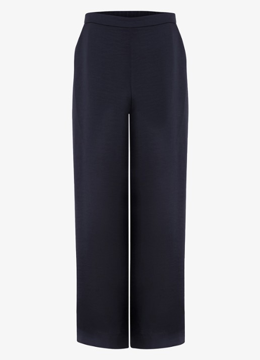 Phase Eight Beccy wide fit pantalon van satijn met steekzakken - voorkant 7 donkerblauw