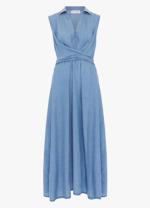 Phase Eight Becky midi jurk  met strikdetail - voorkant indigo