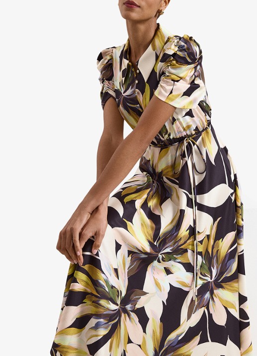 Phase Eight Bella midi blouse jurk met bloememprint - detail 4 zwart